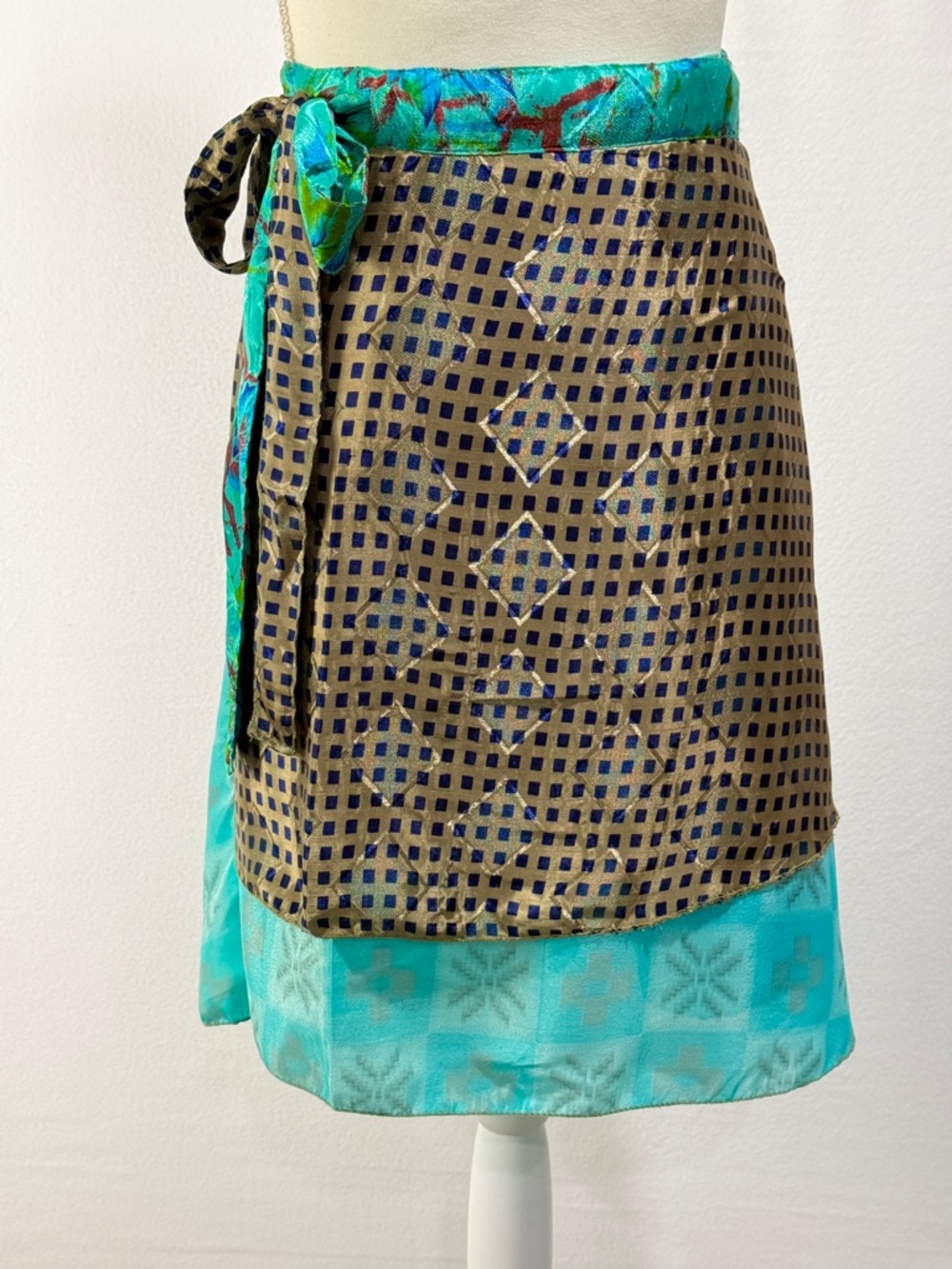 Earthbound Silky Patchwork Tiered Wrap Skirt One size